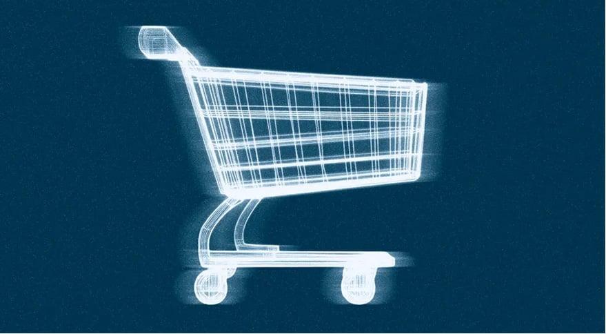 Shopping cart on blue background